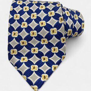 Cerruti 1881 Silk Tie France Geometric Art Office Wedding Formal Blue Gray